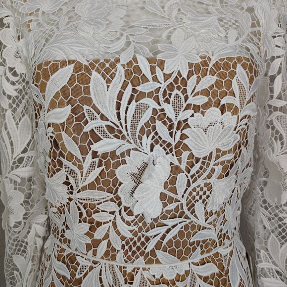 Jenny Yoo Lace White Samira Long Sleeve Mock Neck Mini Dress Size 8 Bride - Picture 14 of 16